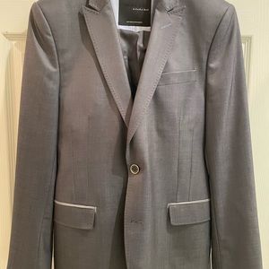 Zara Man Black Tag Modern Suit Jacket Pant Set Gray Wool Blend